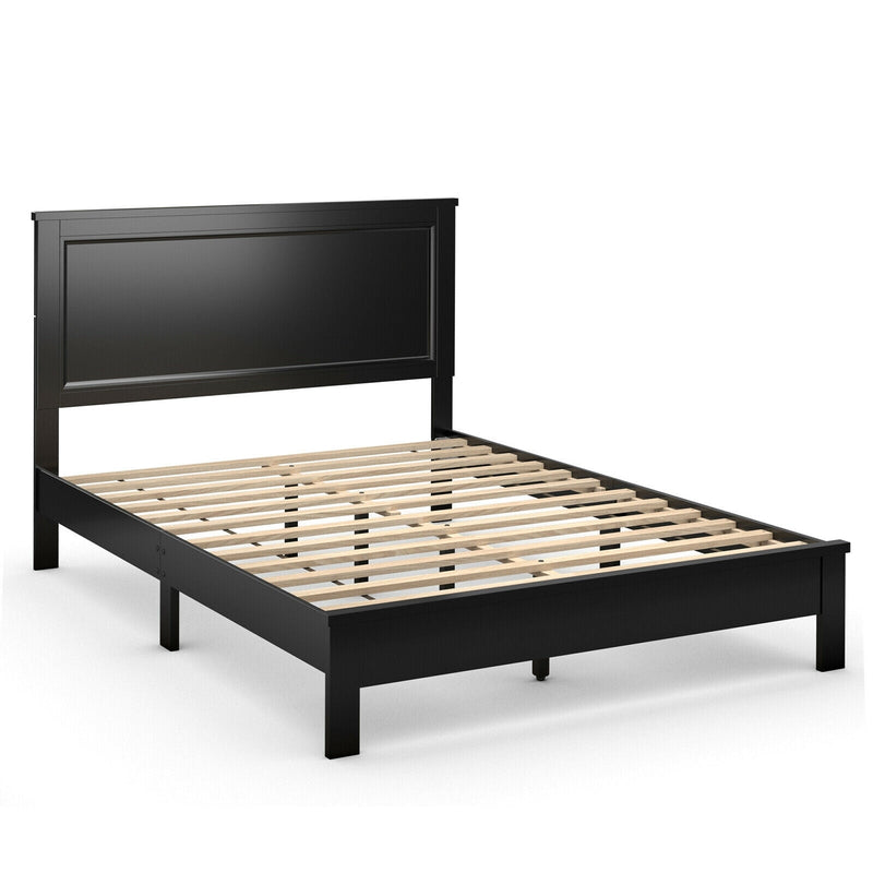 Queen Size Bed Frame Platform Slat High Headboard Bedroom with Rubber Wood Leg-Black - Relaxacare