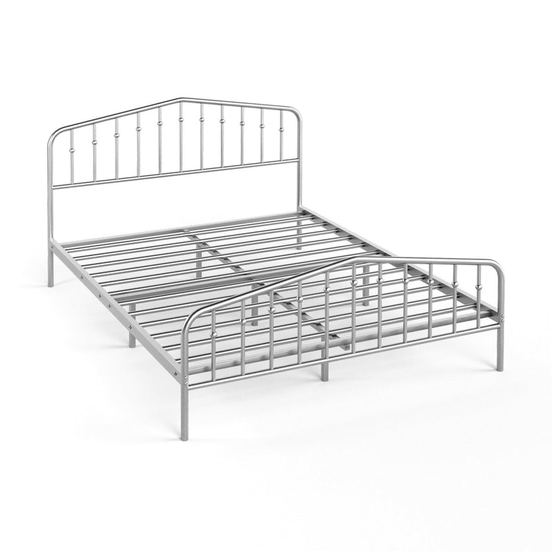 Queen Size Metal Bed Frame Platform Headboard and Footboard with Storage-Silver - Relaxacare