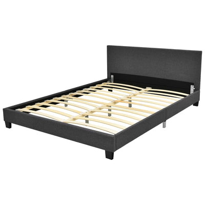 Queen Upholstered Platform Bed Frame with Linen Headboard Wood Slat-Gray - Relaxacare