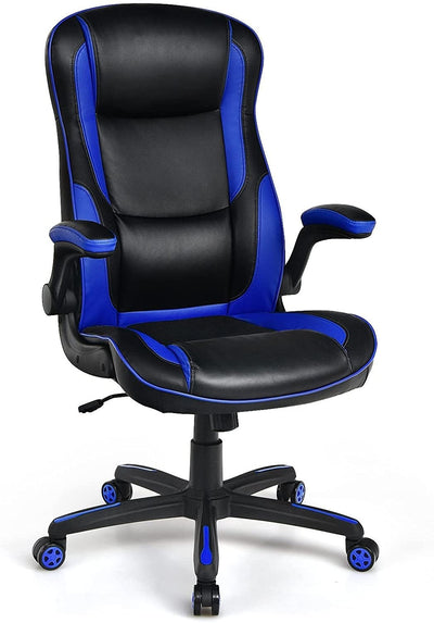 Racing Style Office Chair with PVC and PU Leather Seat-Blue - Relaxacare