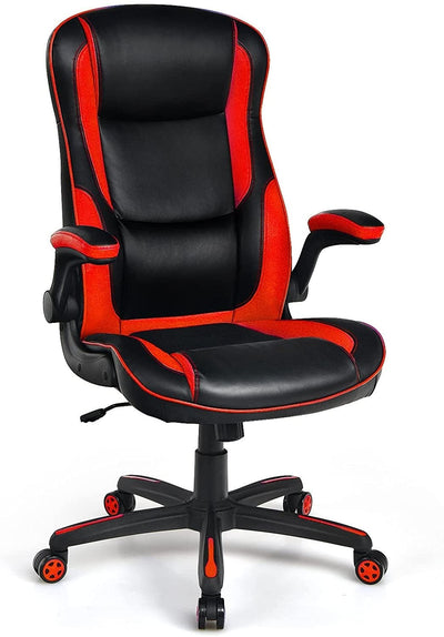 Racing Style Office Chair with PVC and PU Leather Seat-Red - Relaxacare