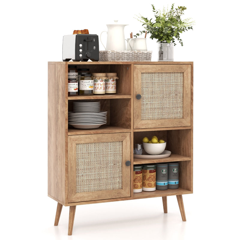 Rattan Buffet Cabinet with 2 Doors and 2 Cubbies - Relaxacare