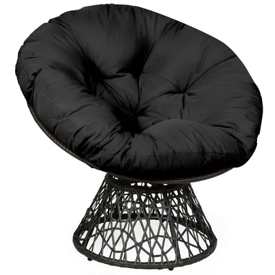 Rattan Papasan Chair Ergonomic 360-degree Swivel Soft Cushion Garden-Black - Relaxacare