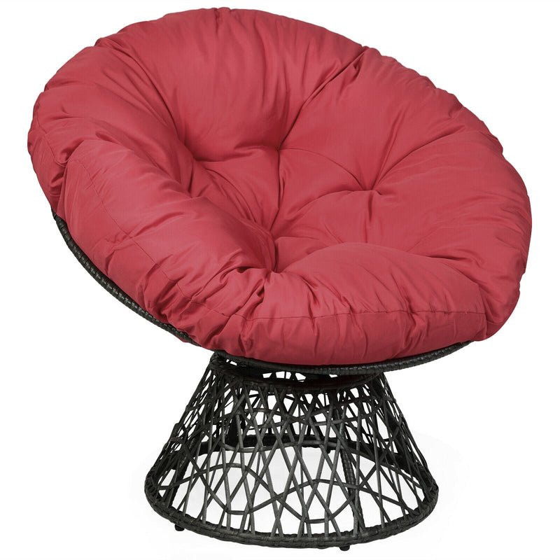 Rattan Papasan Chair Ergonomic 360-degree Swivel Soft Cushion Garden-Burgundy - Relaxacare