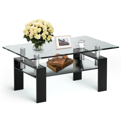 Rectangle Glass Coffee Table with Metal Legs for Living Room - Relaxacare
