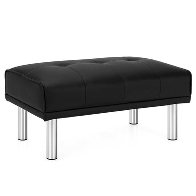 Rectangle Tufted Ottoman with Stainless Steel Legs for Living Room-Black - Relaxacare
