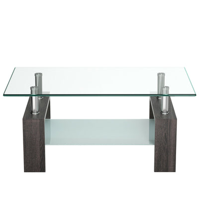 Rectangular Tempered Glass Coffee Table with Shelf - Relaxacare