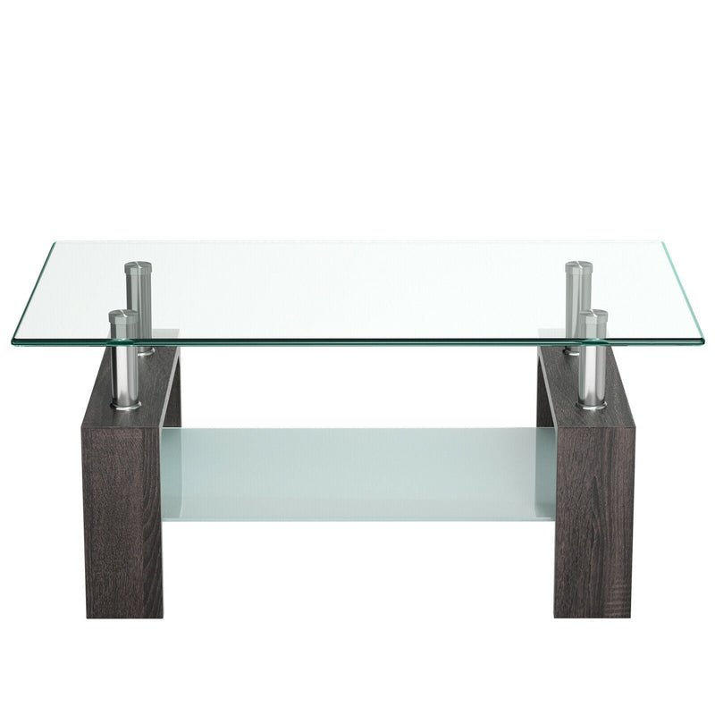 Rectangular Tempered Glass Coffee Table with Shelf - Relaxacare