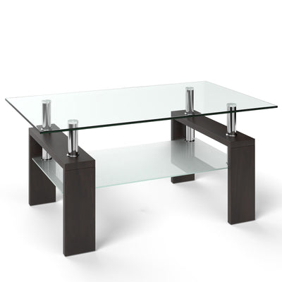 Rectangular Tempered Glass Coffee Table with Shelf-Brown - Relaxacare