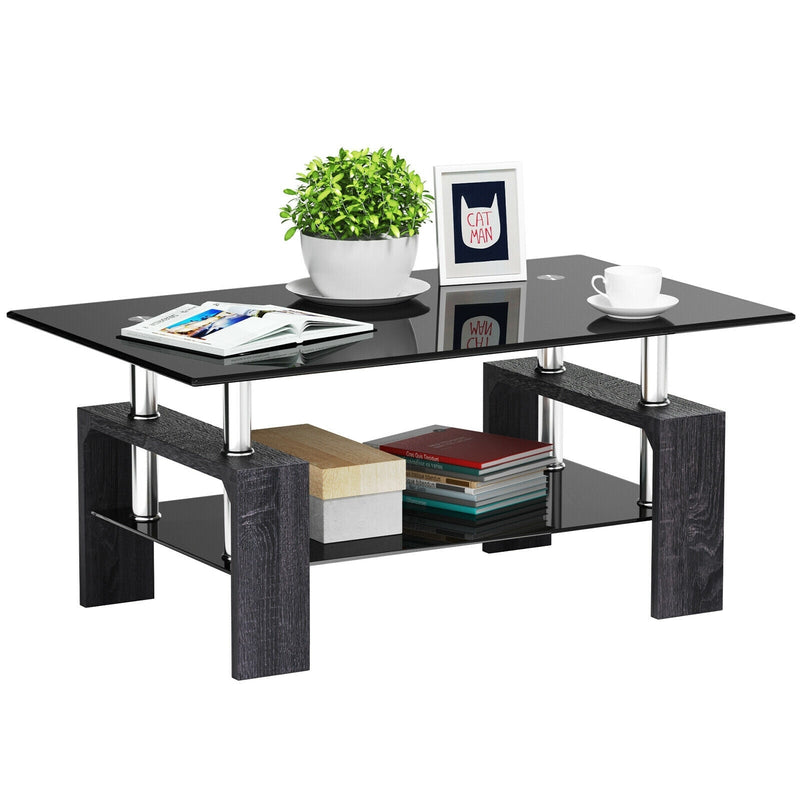 Rectangular Tempered Glass Coffee Table with Shelf-Gray - Relaxacare