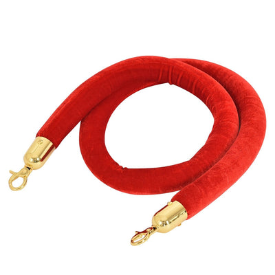 Red Crowd Control Rope with Velvet Rope and Gold Polished Hooks - Relaxacare