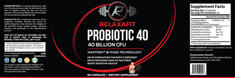 RelaxaFit - Premium Probiotic 40 - Probiotic Gut Support - Relaxacare