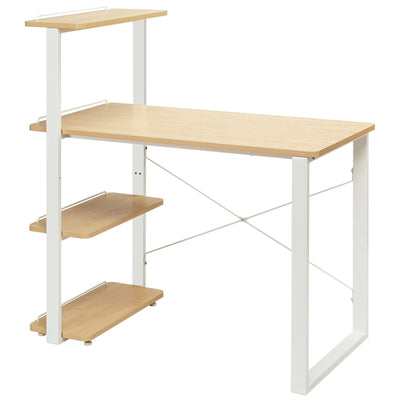 Reversible Computer Desk Study Table Home Office with Adjustable Bookshelf-Natural - Relaxacare