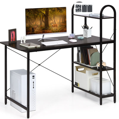 Reversible Computer Desk Study Workstation Home Office 4-tier Bookshelf-Brown - Relaxacare