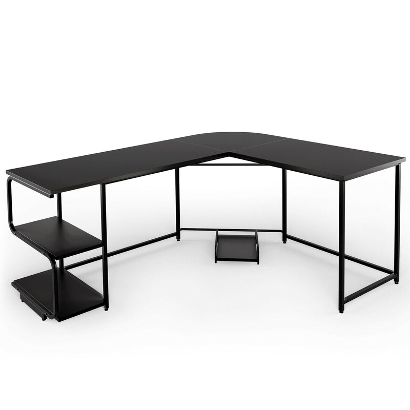 L Table Computer Table Reversible L-Shaped Computer Study Table with Shelves