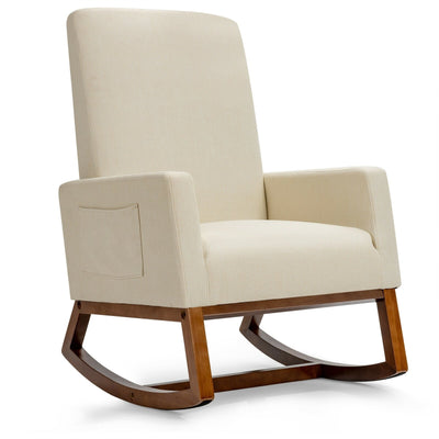 Rocking High Back Upholstered Lounge Armchair with Side Pocket-Beige - Relaxacare