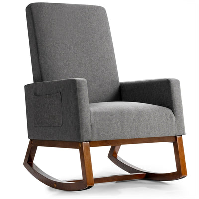 Rocking High Back Upholstered Lounge Armchair with Side Pocket-Gray - Relaxacare