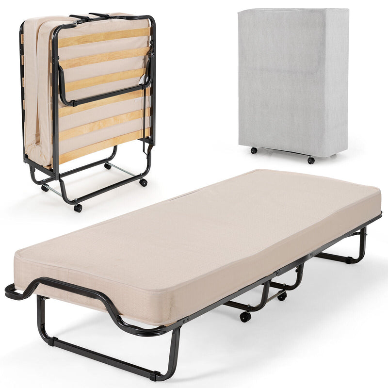 Rollaway Folding Bed with Memory Foam Mattress and Dust-Proof Bag Made in Italy - Relaxacare