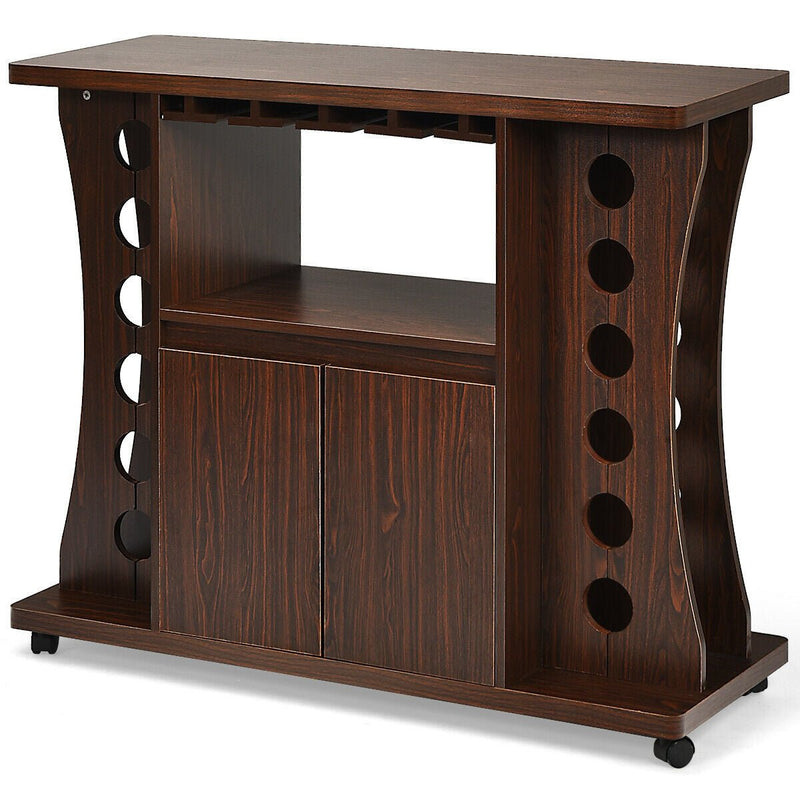 Rolling Buffet Sideboard Wooden Bar Storage Cabinet - Relaxacare