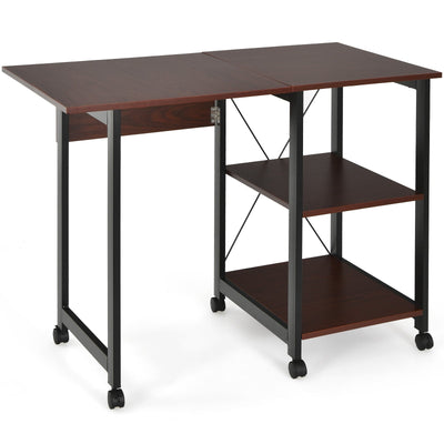 Rolling Folding Computer Desk with Storage Shelves - Relaxacare