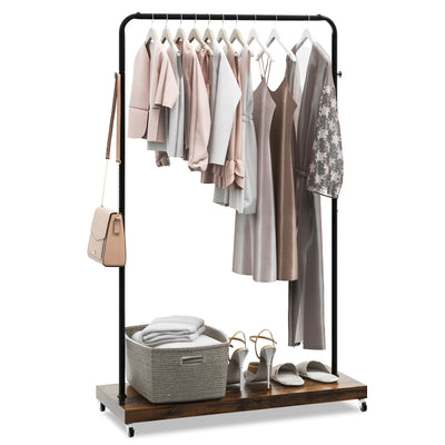 Rolling Garment Rack with Hanging Hooks and Bottom Storage Shelf - Relaxacare