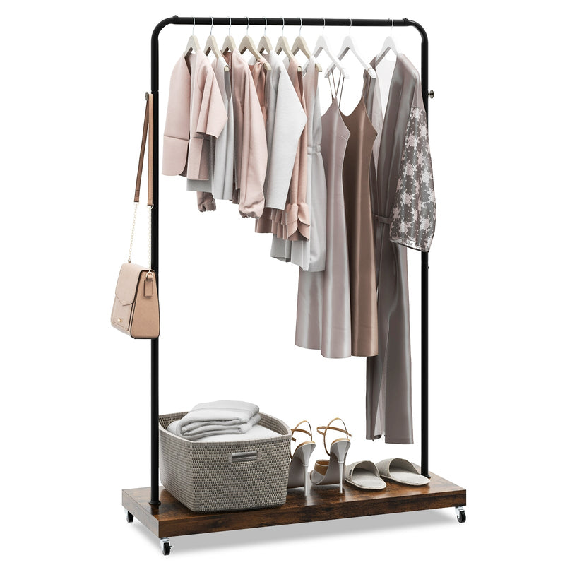 Rolling Garment Rack with Hanging Hooks and Bottom Storage Shelf - Relaxacare