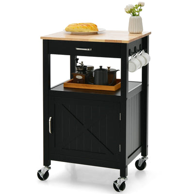 Rolling Kitchen Island Cart with Drawer and Side Hooks-Black - Relaxacare