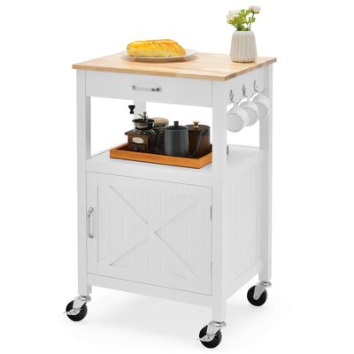 Rolling Kitchen Island Cart with Drawer and Side Hooks-White - Relaxacare