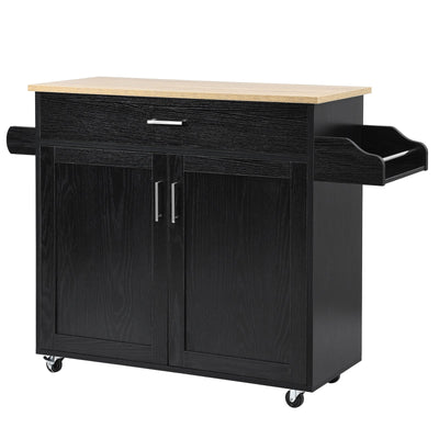 Rolling Kitchen Island Cart with Towel and Spice Rack-Black - Relaxacare