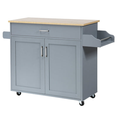 Rolling Kitchen Island Cart with Towel and Spice Rack-Gray - Relaxacare