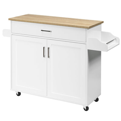 Rolling Kitchen Island Cart with Towel and Spice Rack-White - Relaxacare
