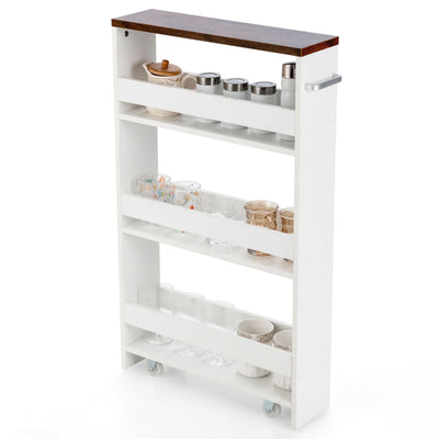 Rolling Kitchen Slim Storage Cart Mobile Shelving Organizer with Handle-White - Relaxacare