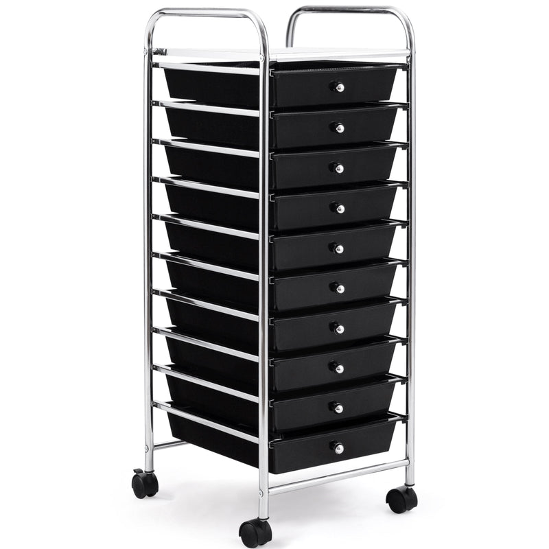 Rolling Storage Cart Organizer with 10 Compartments and 4 Universal Casters - Relaxacare