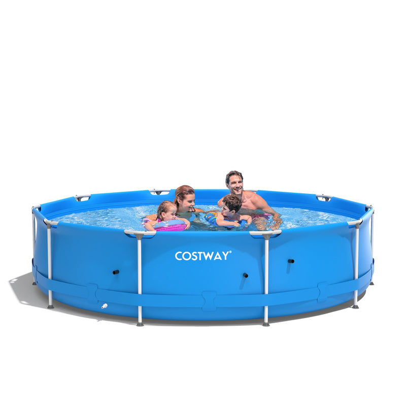 Round Above Ground Swimming Pool With Pool Cover-Blue - Relaxacare