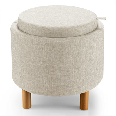 Round Fabric Storage Ottoman with Tray and Non-Slip Pads for Bedroom - Relaxacare