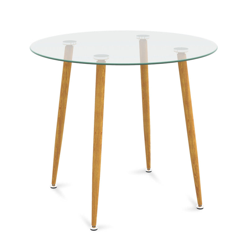 Round Glass Dining Table Leisure Coffee Table with Metal Legs - Relaxacare