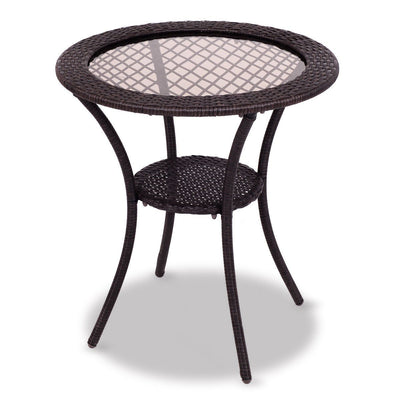 Round Rattan Wicker Coffee Table with Lower Shelf - Relaxacare