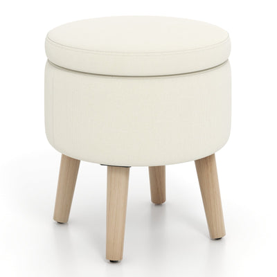 Round Storage Ottoman with Rubber Wood Legs and Adjustable Foot Pads-Beige - Relaxacare