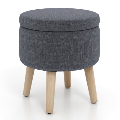 Round Storage Ottoman with Rubber Wood Legs and Adjustable Foot Pads-Gray - Relaxacare