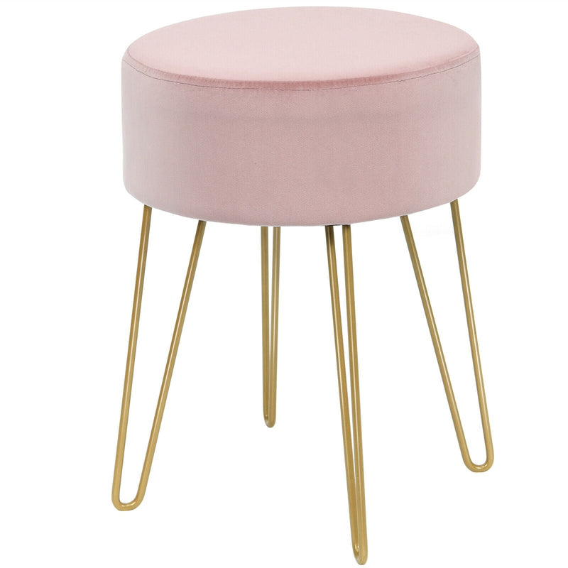 Round Velvet Ottoman Footrest Table Dressing Chair with Metal Legs-Pink - Relaxacare