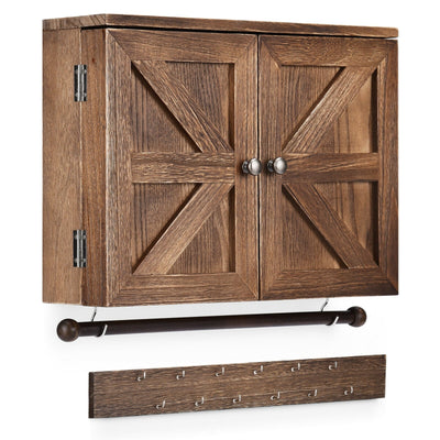 Rustic Wall Mounted Jewelry Cabinet with Barn Door Decor - Relaxacare
