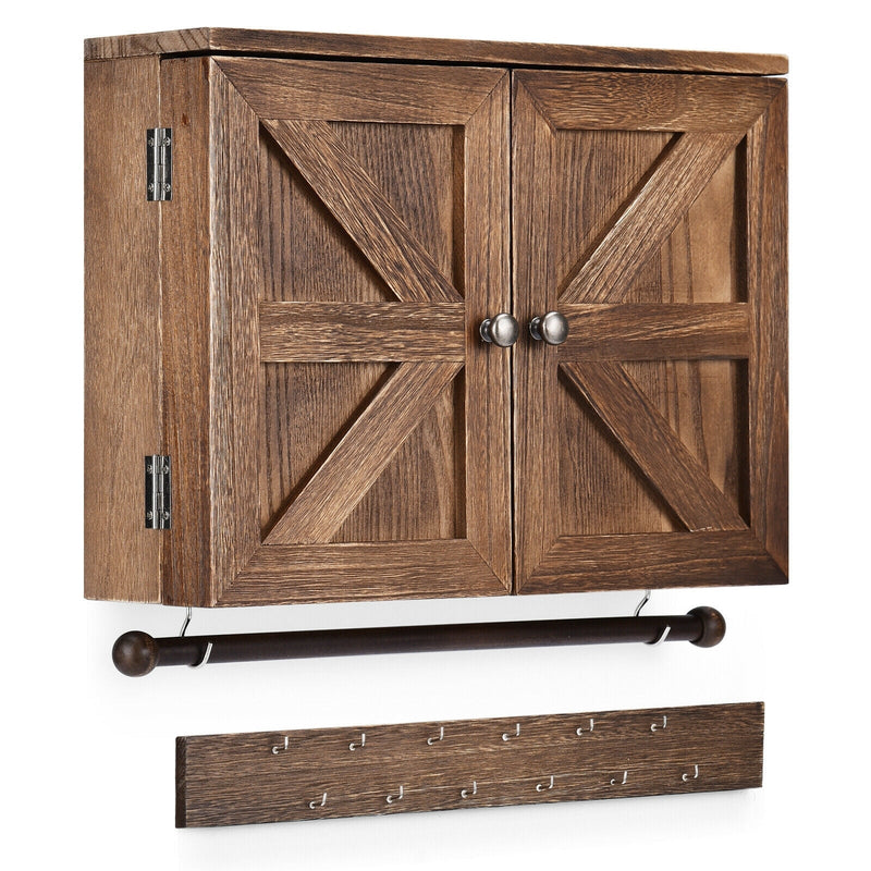 Rustic Wall Mounted Jewelry Cabinet with Barn Door Decor - Relaxacare