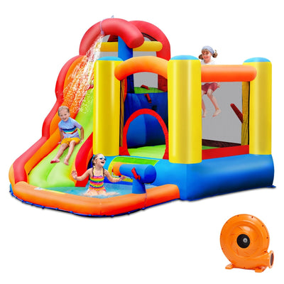Sale-6-in-1 Water Park Bounce House for Outdoor Fun with Blower and Splash Pool - Relaxacare