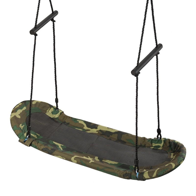 Saucer Tree Swing Surf Kids Outdoor Adjustable Oval Platform Set with Handle-Army Green - Relaxacare