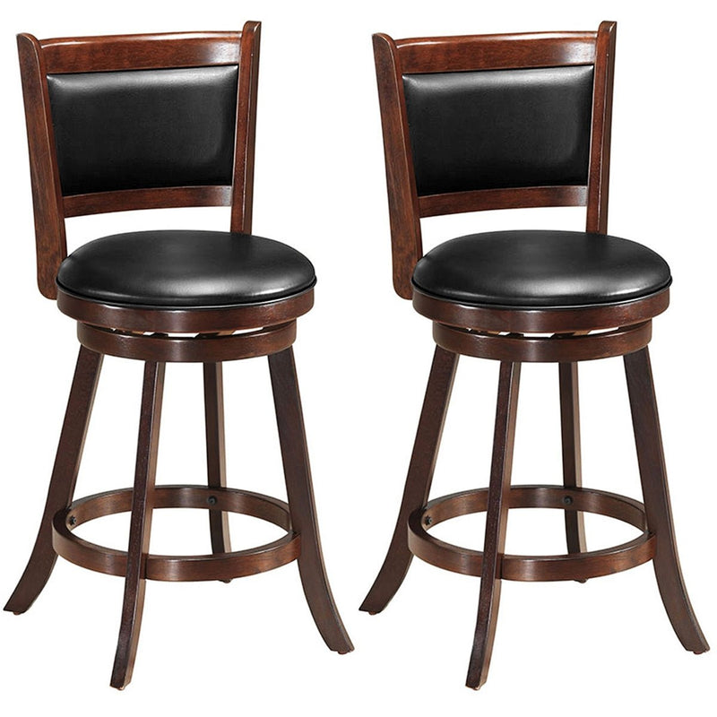 Set of 2 24" Accent Wooden Swivel Bar Stools with High Back and Upholstered Seat-24" - Relaxacare
