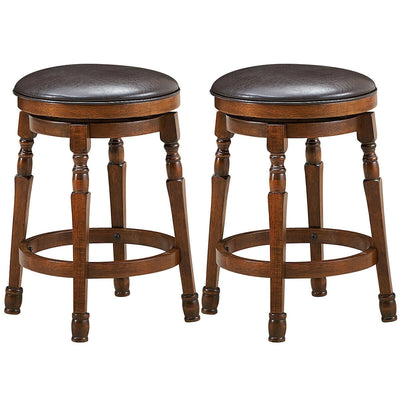 Set of 2 24-Inch Swivel Leather Padded Bar Dining Stool - Relaxacare