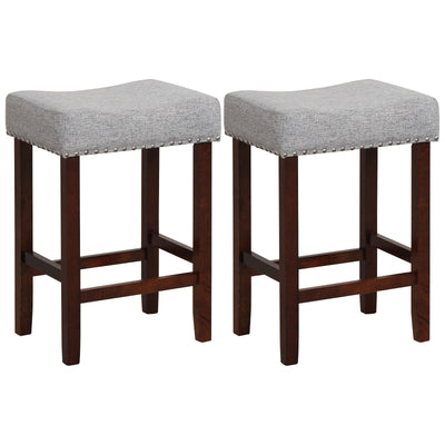 Set of 2 25 Inch Bar Stool with Curved Seat Cushions-Gray - Relaxacare
