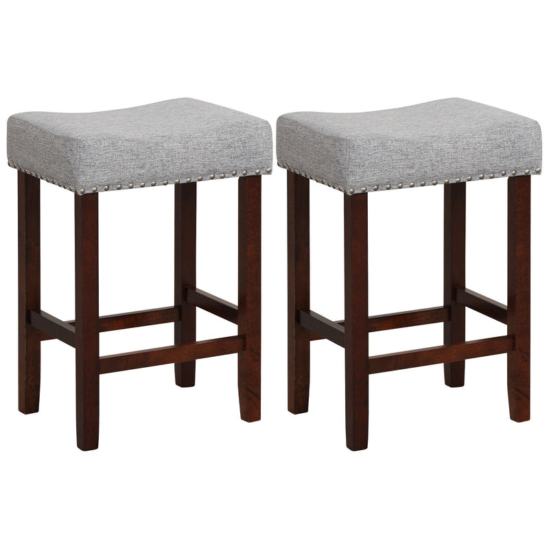 Set of 2 25 Inch Bar Stool with Curved Seat Cushions-Gray - Relaxacare
