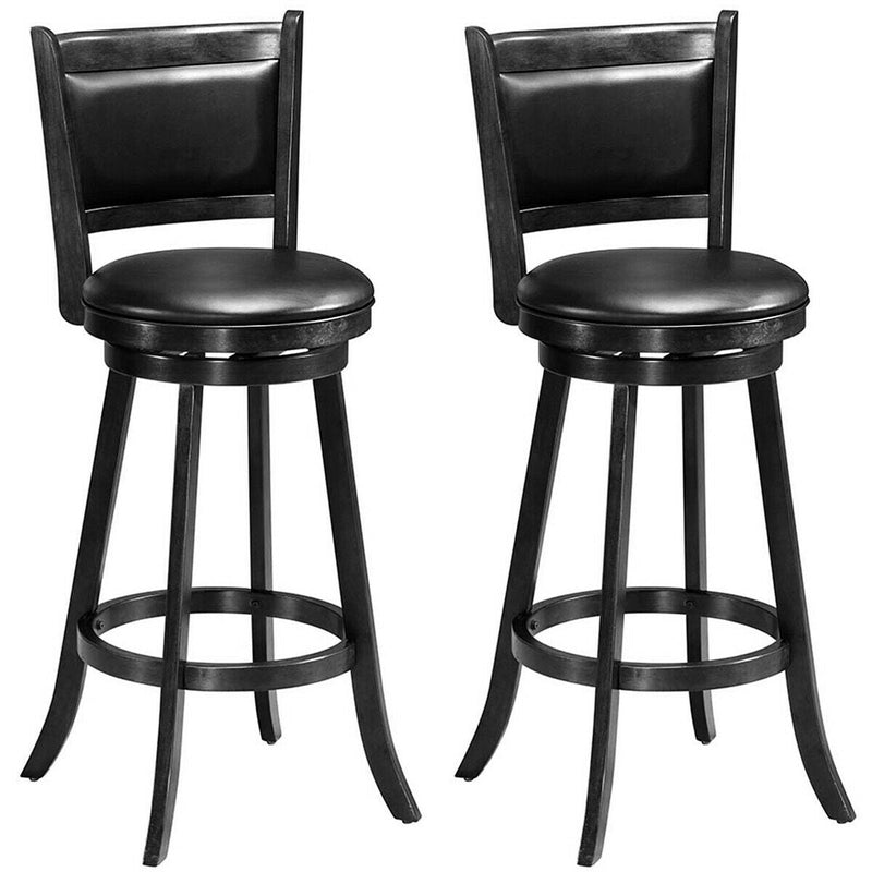 Set of 2 29 Inch Swivel Bar Height Stool Wood Dining Chair Barstool-Black - Relaxacare