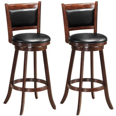 Set of 2 29 Inch Swivel Bar Height Stool Wood Dining Chair Barstool-Brown - Relaxacare